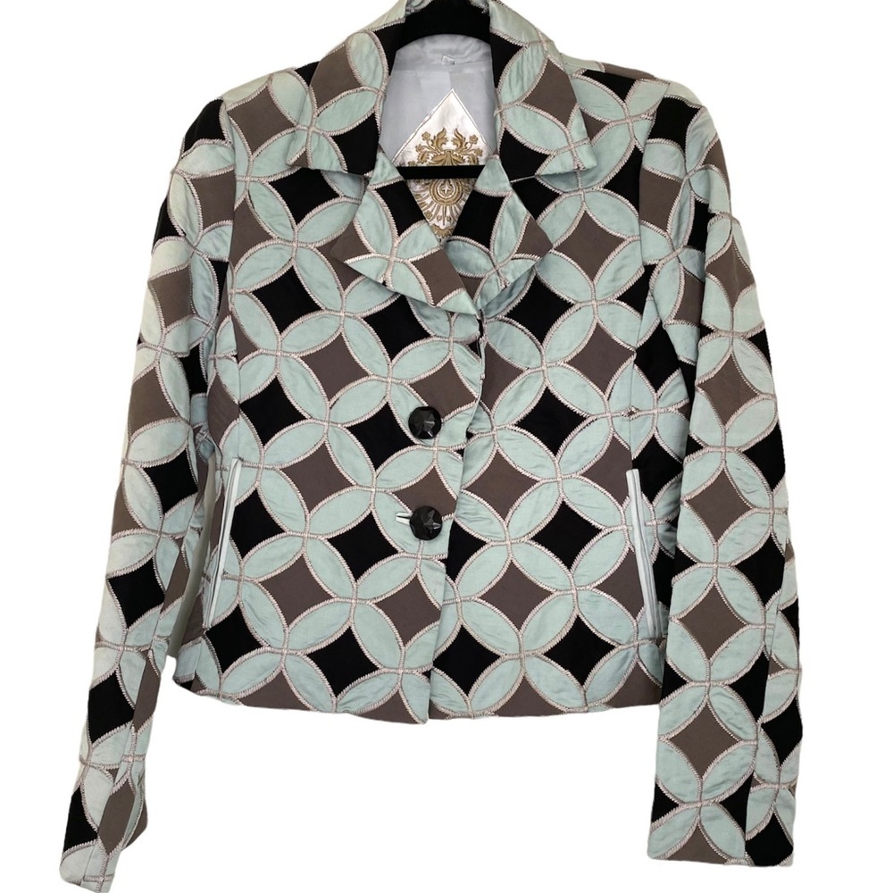 Johnny Was Biya Embroidered Blazer Blue Jacket